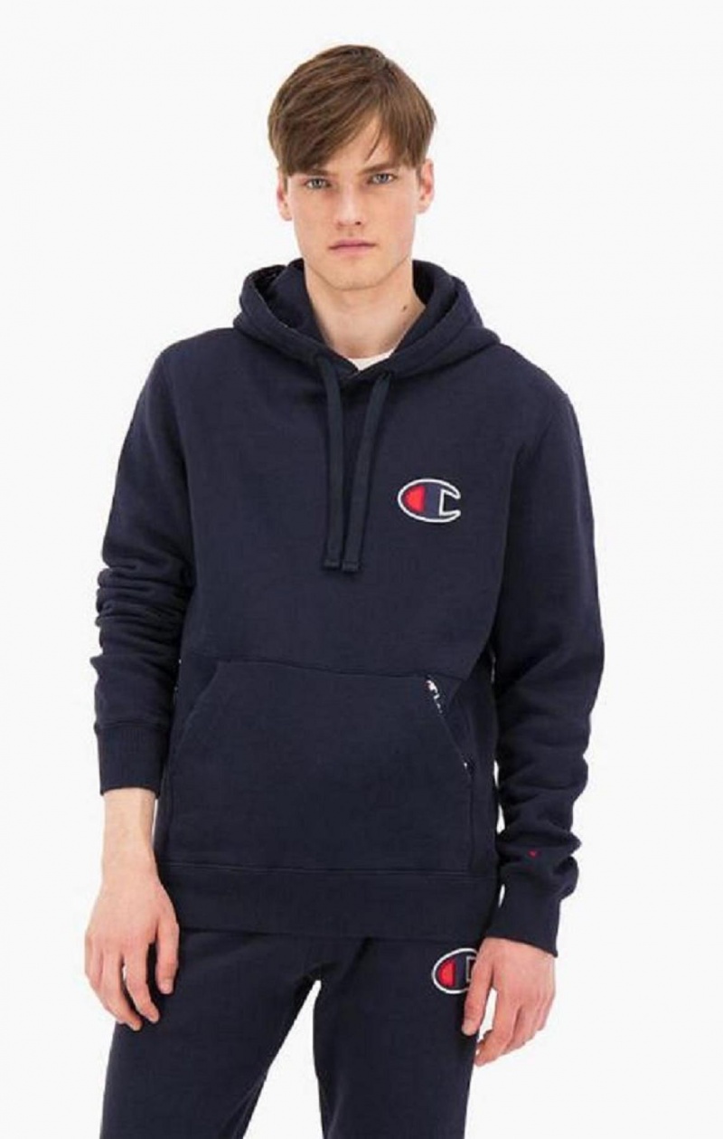 Champion Semsket Skinn C Logo Bomull Terry Hoodie Hettegenser Herre Mørke Blå | 9318-MDIUR