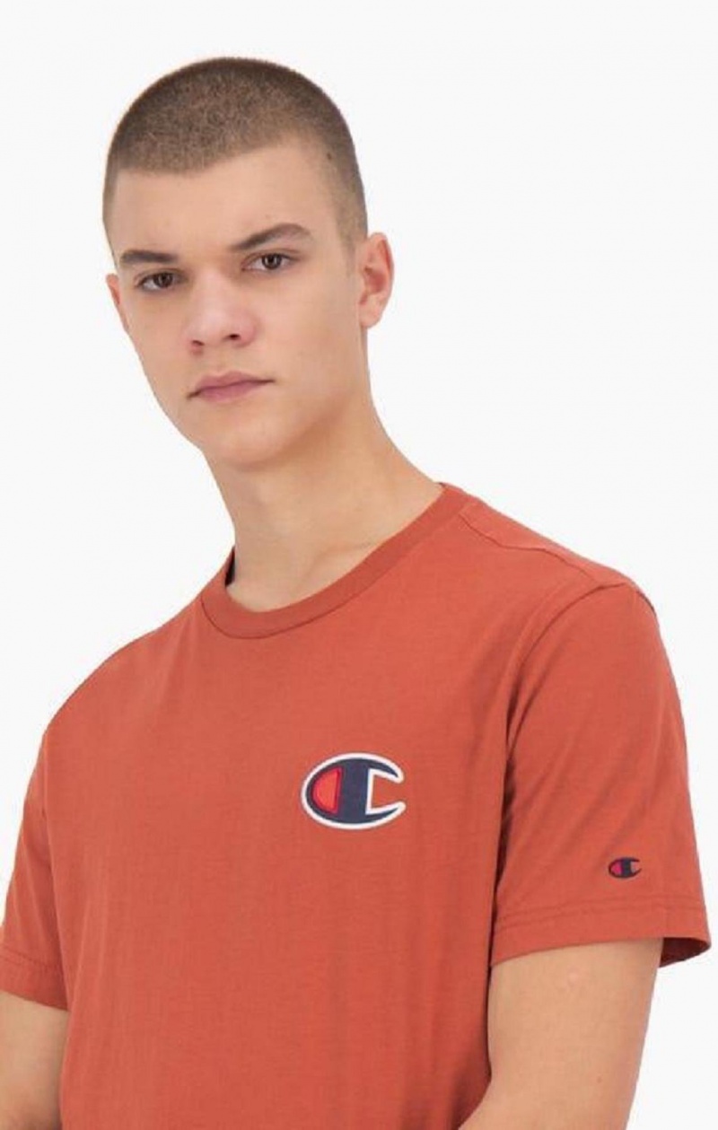 Champion Semsket Skinn C Logo Crew Neck T-Shirt T-skjorte Herre Oransje | 4302-ROXZP