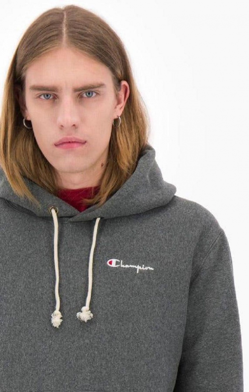 Champion Small Script Logo Hoodie Hettegenser Herre Mørke Grå | 7524-GKODM