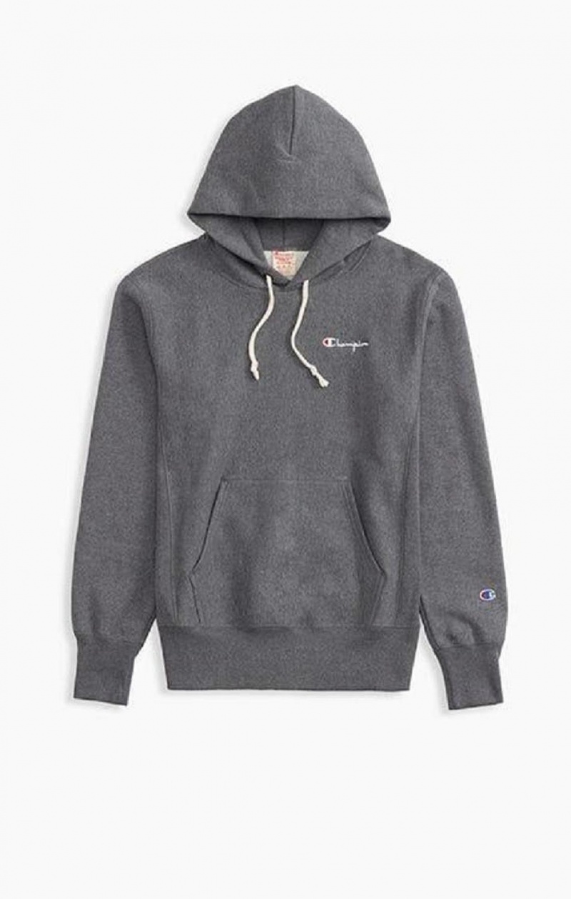 Champion Small Script Logo Hoodie Hettegenser Herre Mørke Grå | 7524-GKODM