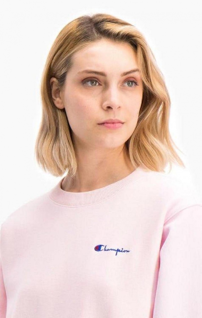 Champion Small Script Logo Reverse Weave Sweatshirt Gensere Dame Rosa | 6480-JUAKN