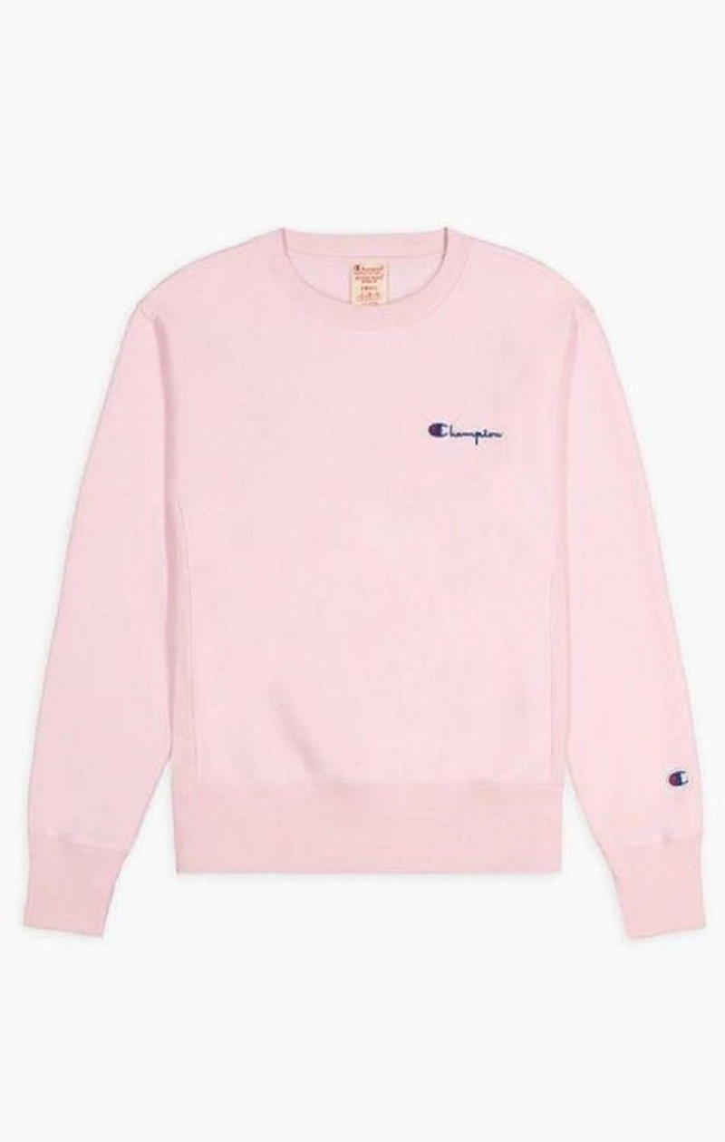 Champion Small Script Logo Reverse Weave Sweatshirt Gensere Dame Rosa | 6480-JUAKN