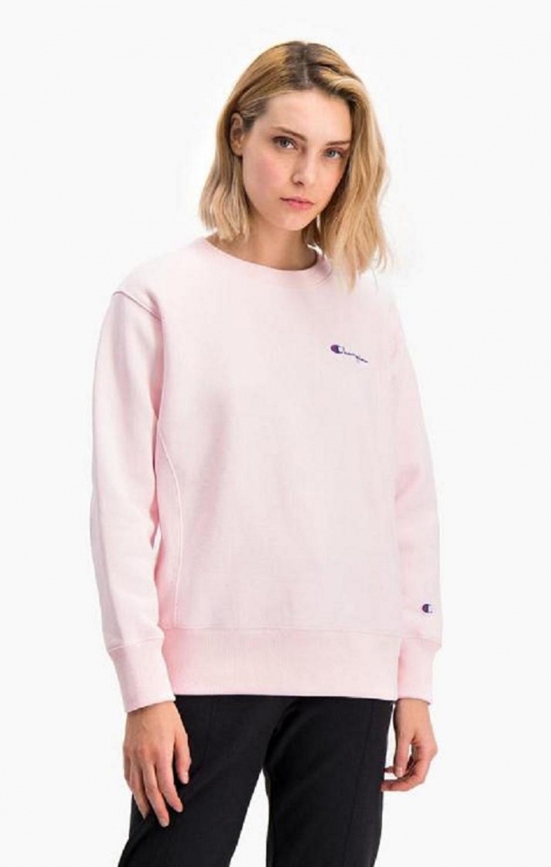 Champion Small Script Logo Reverse Weave Sweatshirt Gensere Dame Rosa | 6480-JUAKN