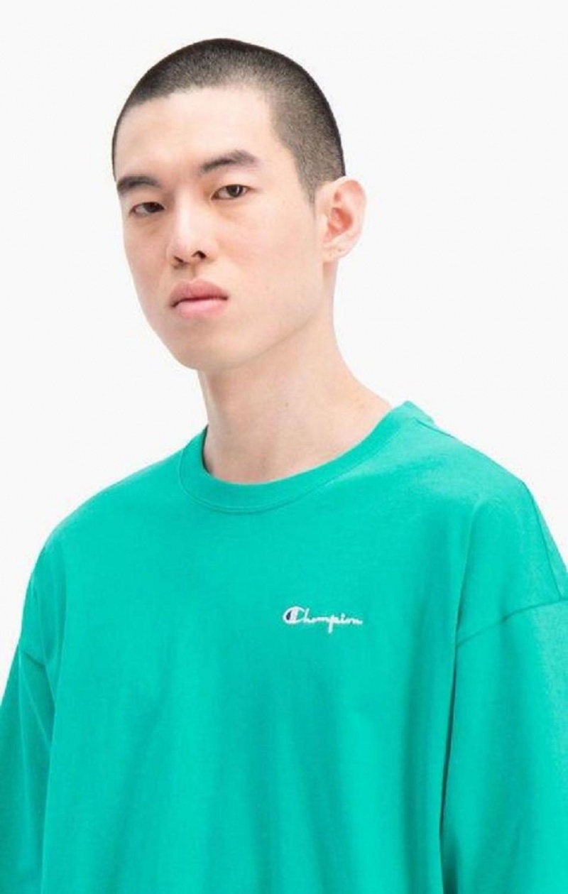 Champion Small Script Logo T-Shirt T-skjorte Herre Turkis | 9213-VYPZN