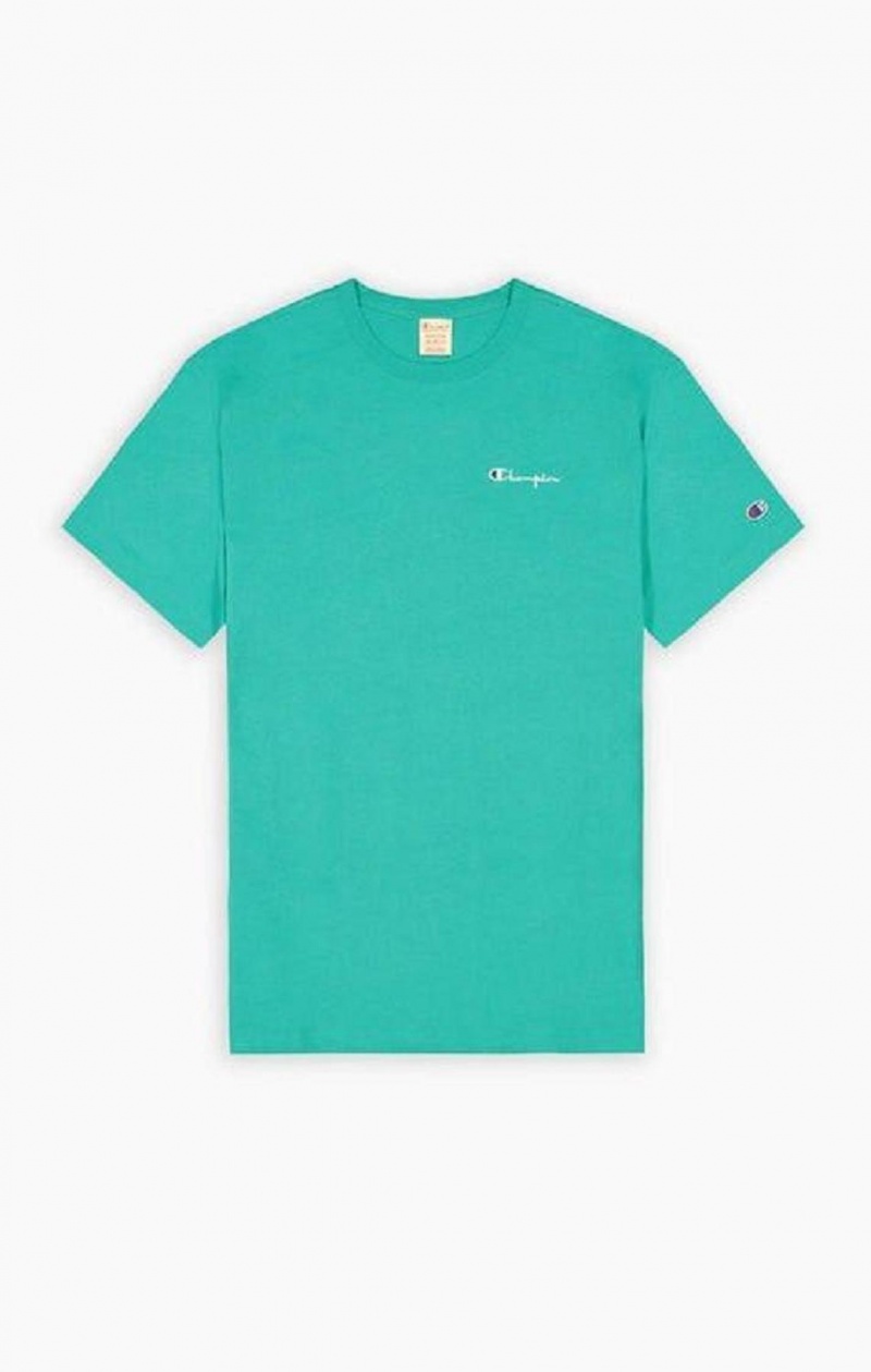 Champion Small Script Logo T-Shirt T-skjorte Herre Turkis | 9213-VYPZN