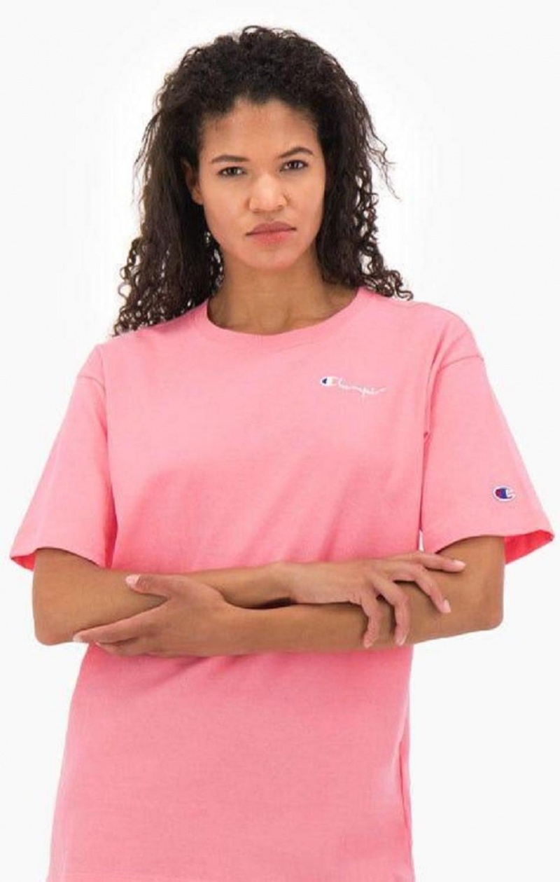 Champion Small Script Logo T-Shirt T-skjorte Dame Rosa | 2547-QIUBH