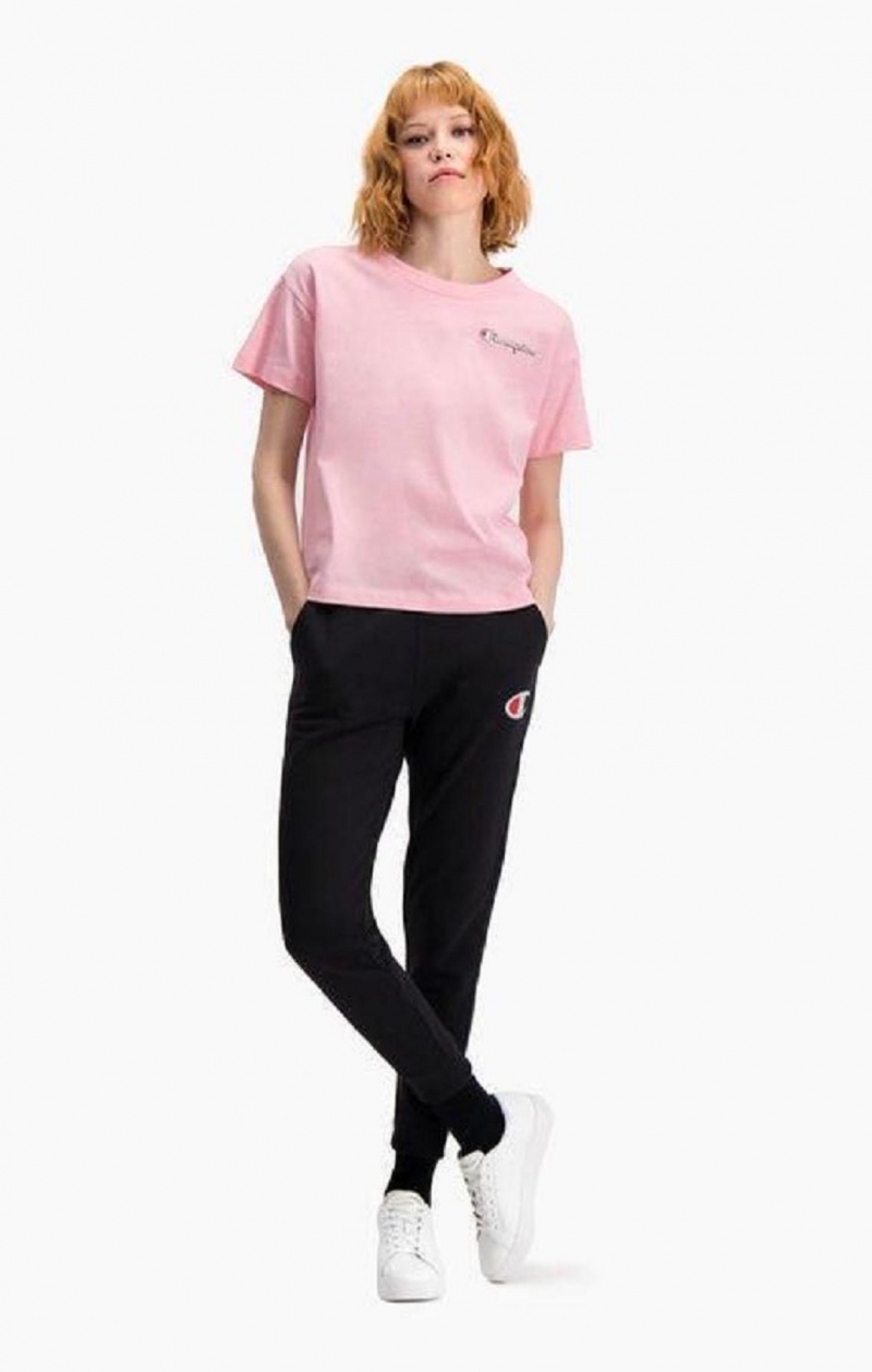 Champion Small Script Logo T-Shirt T-skjorte Dame Rosa | 1579-VCNPO