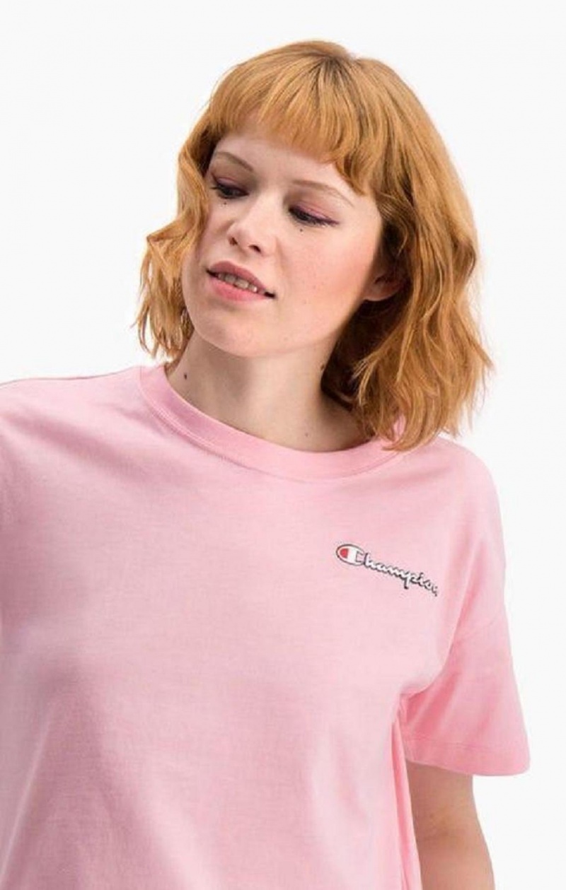 Champion Small Script Logo T-Shirt T-skjorte Dame Rosa | 1579-VCNPO