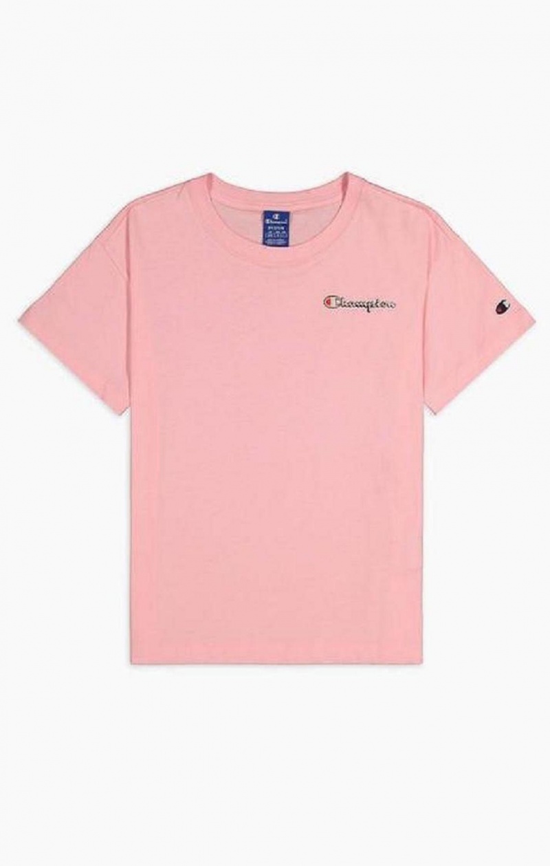 Champion Small Script Logo T-Shirt T-skjorte Dame Rosa | 1579-VCNPO