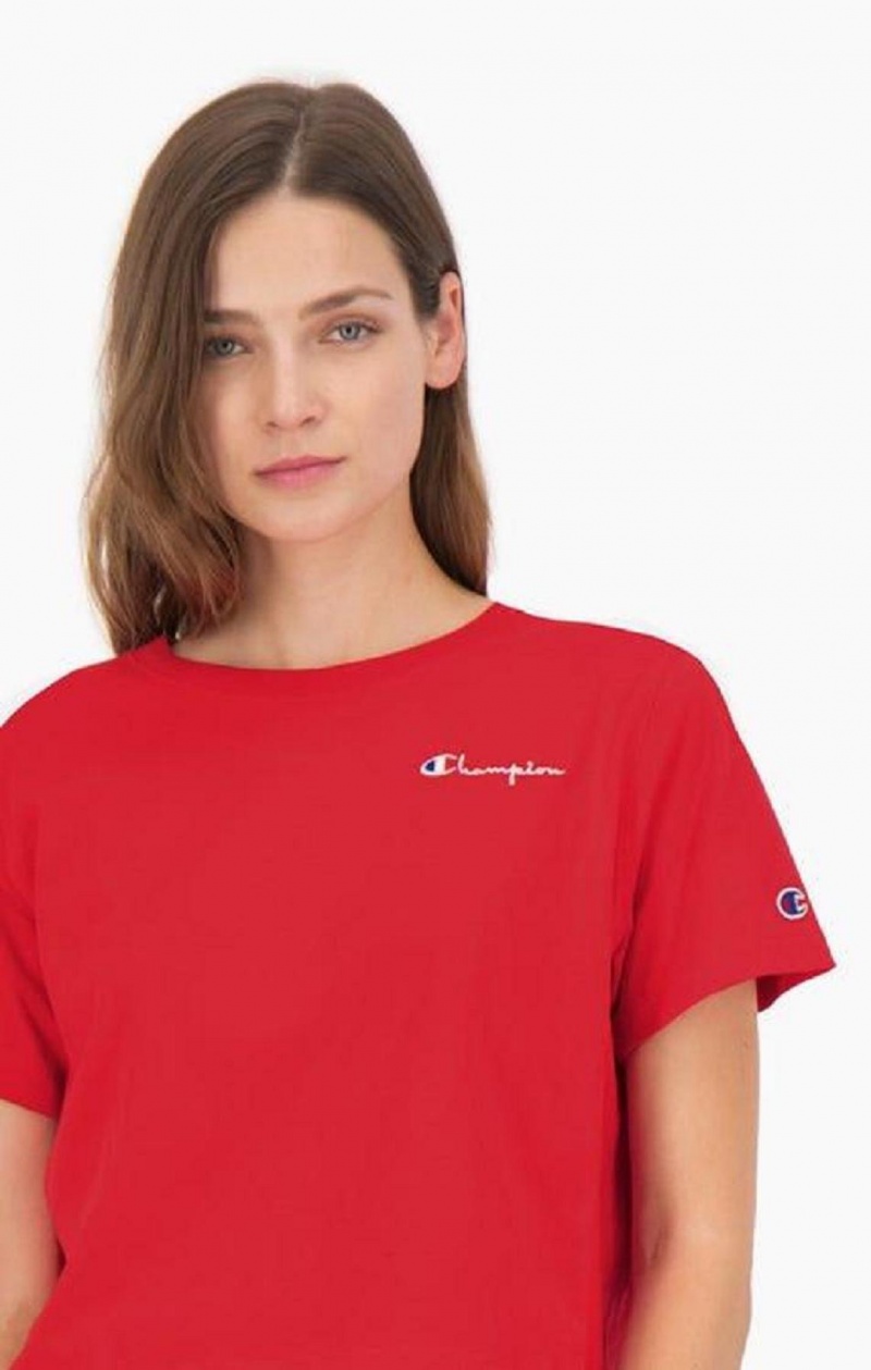 Champion Statement Logo Detail Cropped T-Shirt T-skjorte Dame Rød | 6950-MBLVO