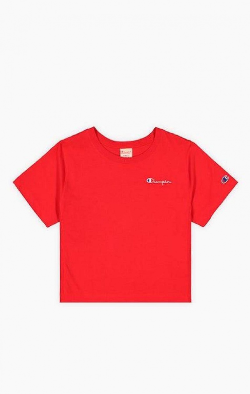 Champion Statement Logo Detail Cropped T-Shirt T-skjorte Dame Rød | 6950-MBLVO