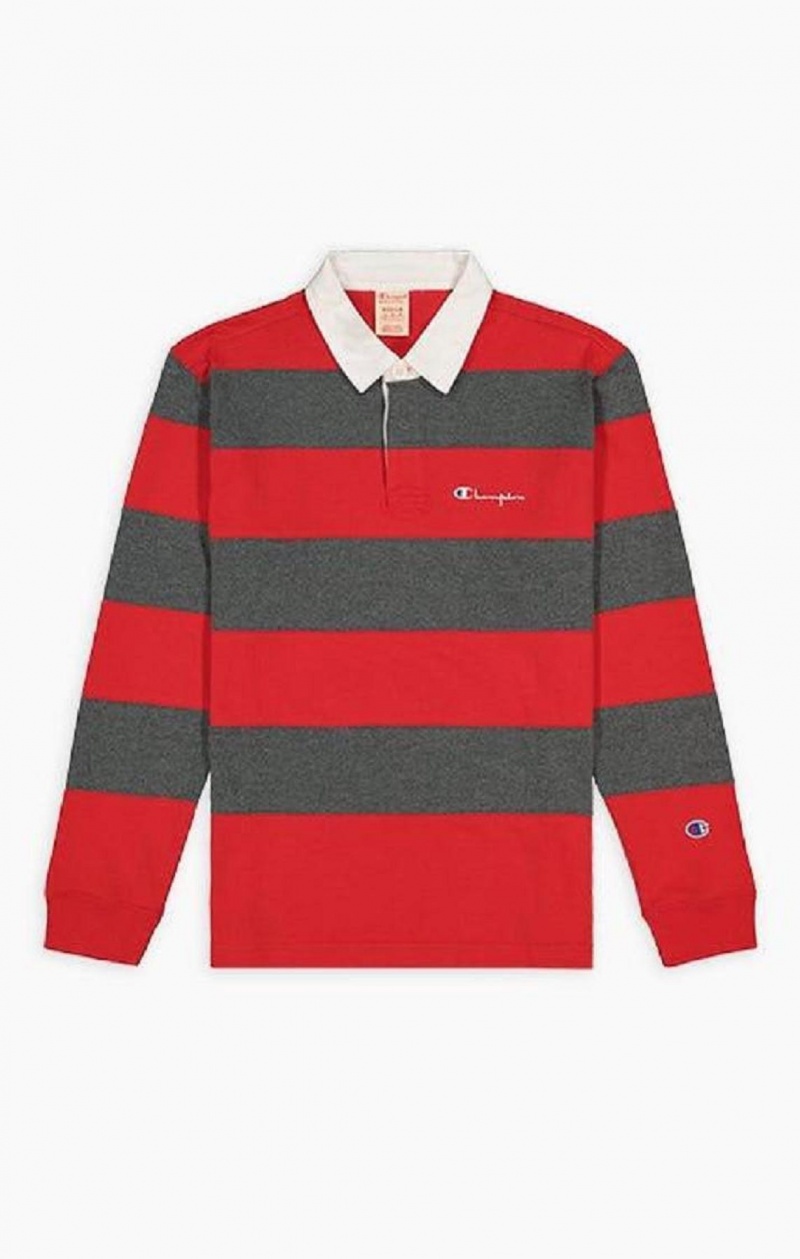 Champion Stripe Bomull Jersey Polo Shirt T-skjorte Herre Rød | 4325-TOXJQ