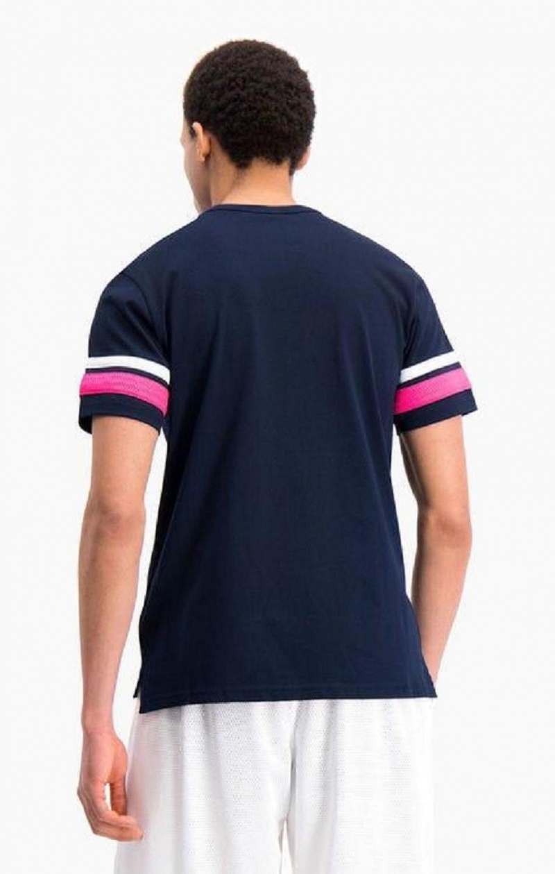 Champion Stripe Detail Script Logo T-Shirt T-skjorte Herre Blå | 1256-HYJTL