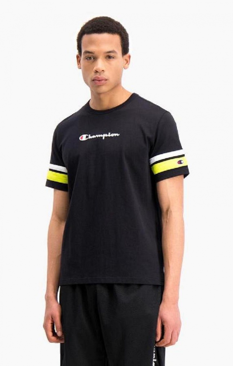 Champion Stripe Detail Script Logo T-Shirt T-skjorte Herre Blå | 1256-HYJTL