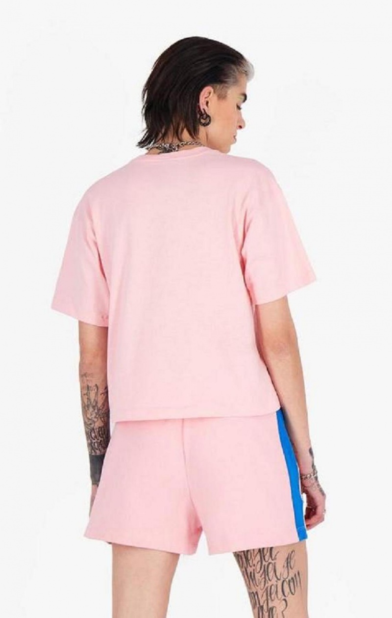 Champion Stripe Detail Script Logo T-Shirt T-skjorte Dame Rosa | 7631-GYEOF