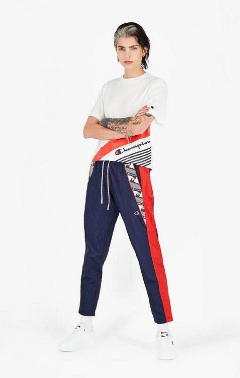 Champion Stripe Logo Tape Insert Cigarette Pants Joggebukse Dame Mørke Turkis | 1203-MIPLJ