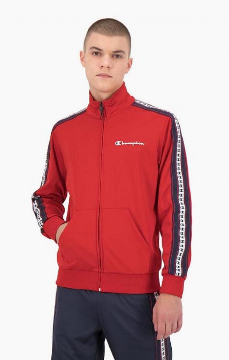 Champion Stripe Logo Tape Zip-Up Track Jacket Jakker Herre Rød | 8957-VXAJK