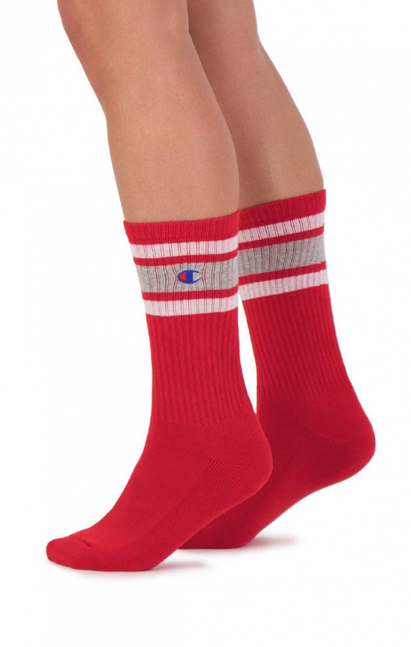 Champion Stripe Ribbet Crew Socks Sokker Dame Rød | 6038-MVFEW