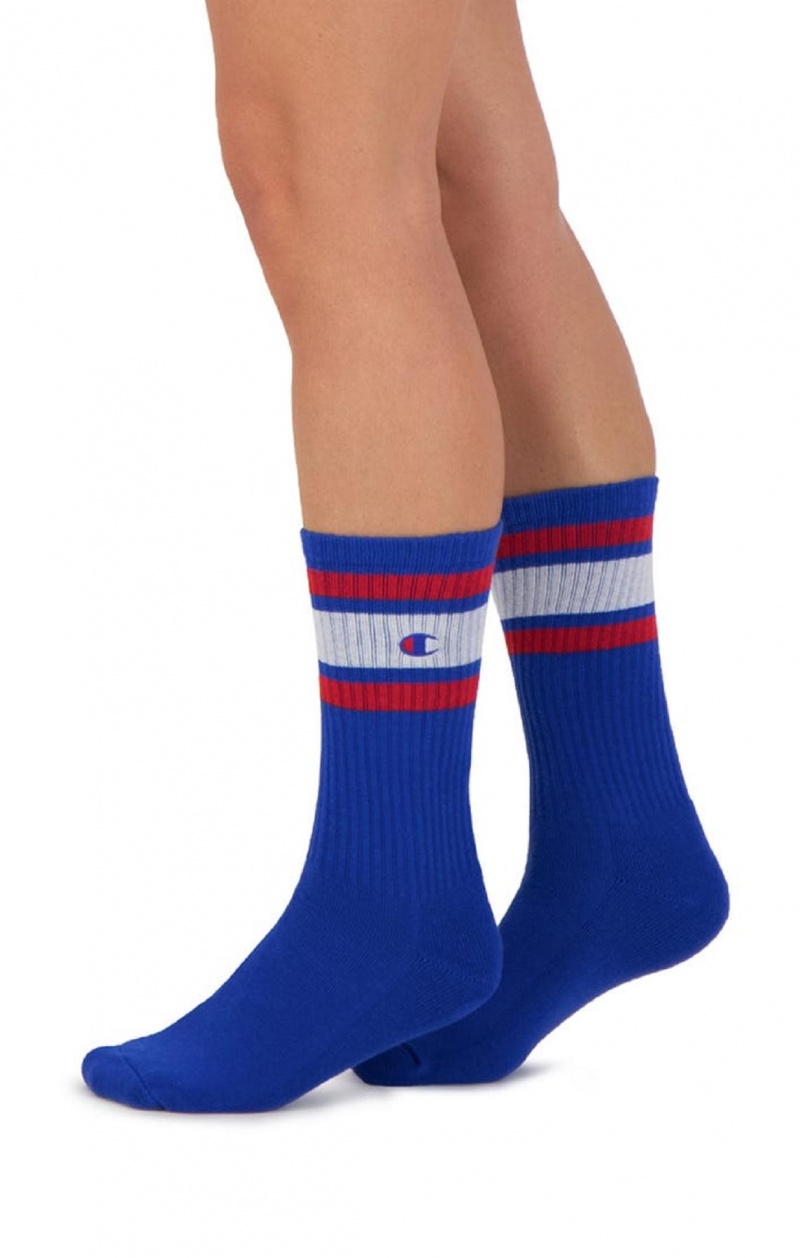 Champion Stripe Ribbet Crew Socks Sokker Herre Blå | 8960-CFRXI