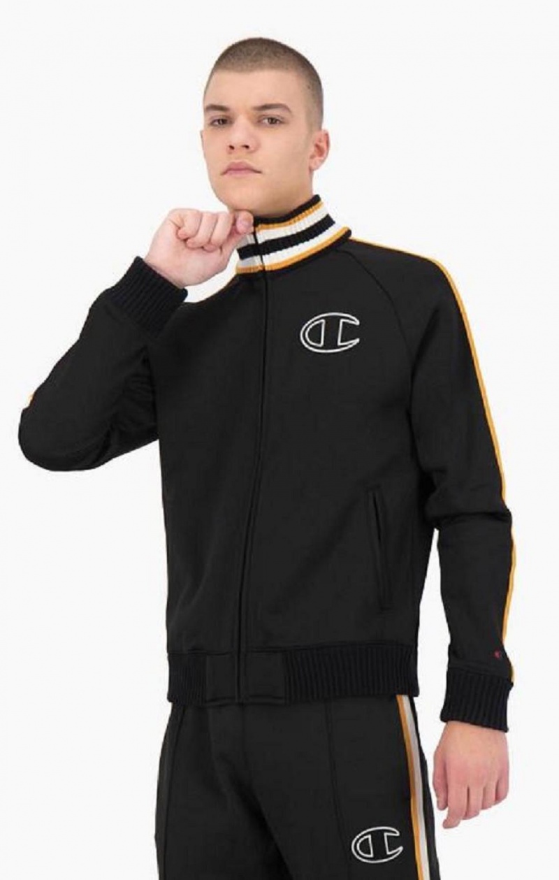 Champion Stripe Sleeve Zip-Up Fleece Jacket Jakker Herre Svarte | 1593-UHNDJ