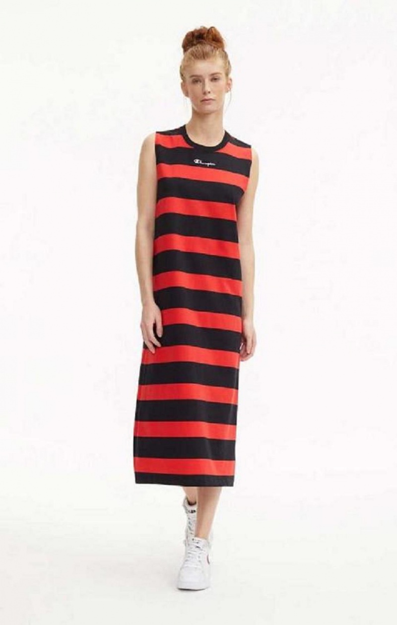 Champion Stripe Tank Jersey Maxi Kjoler Kjole Dame Rød Svarte | 5793-YCUQA