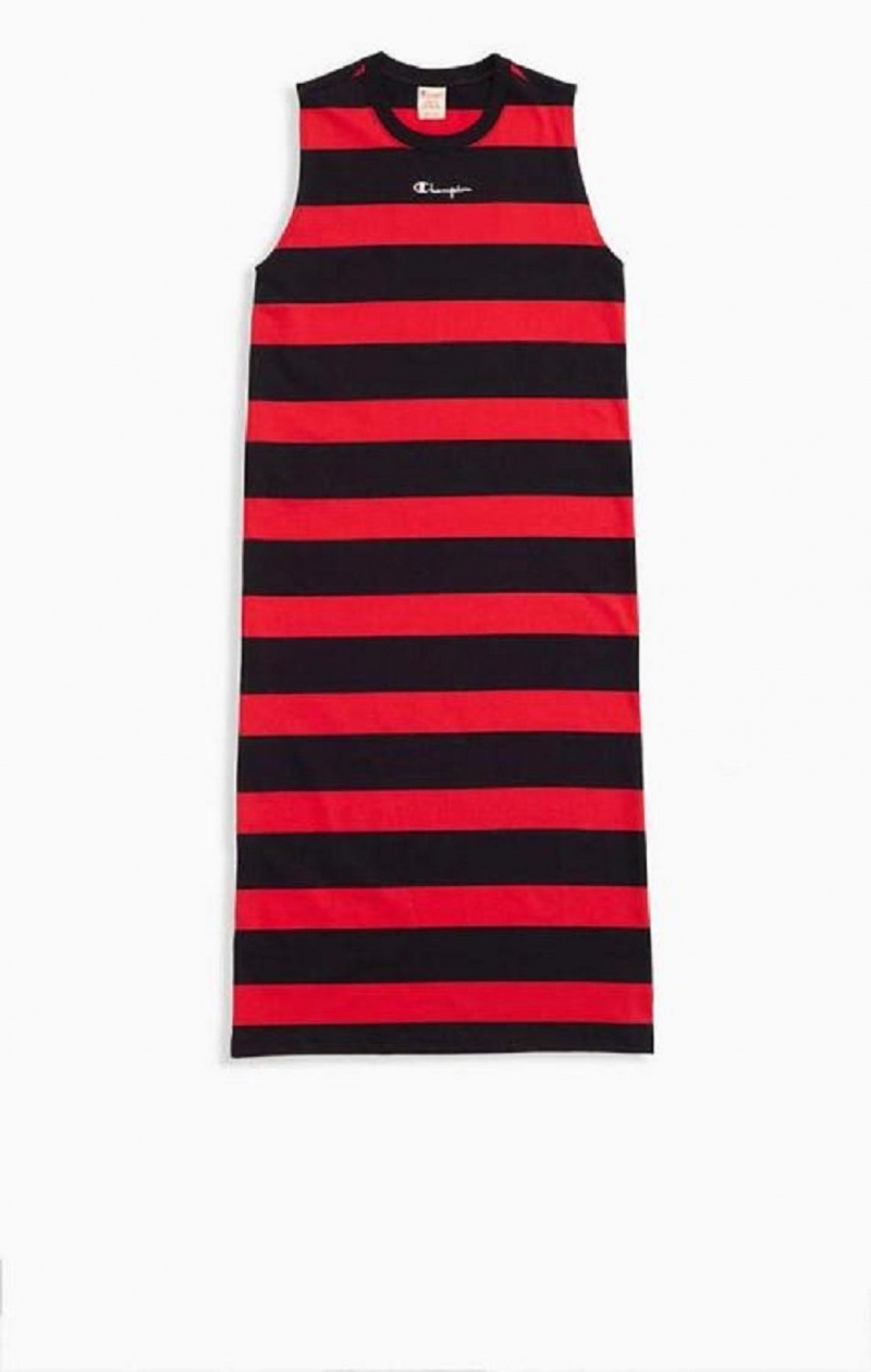 Champion Stripe Tank Jersey Maxi Kjoler Kjole Dame Rød Svarte | 5793-YCUQA