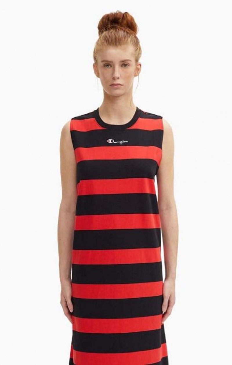 Champion Stripe Tank Jersey Maxi Kjoler Kjole Dame Rød Svarte | 5793-YCUQA