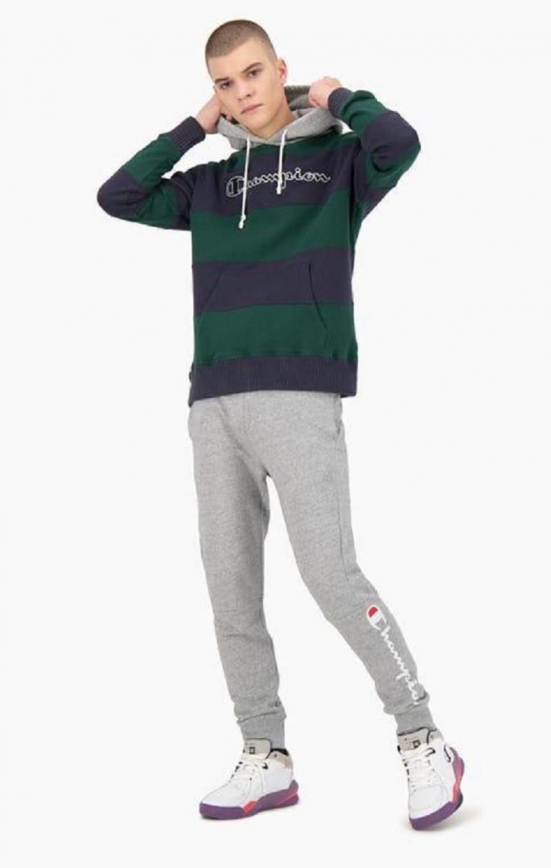 Champion Stripete Contrast Hood Hoodie Hettegenser Herre Grønn | 5631-NUDHI