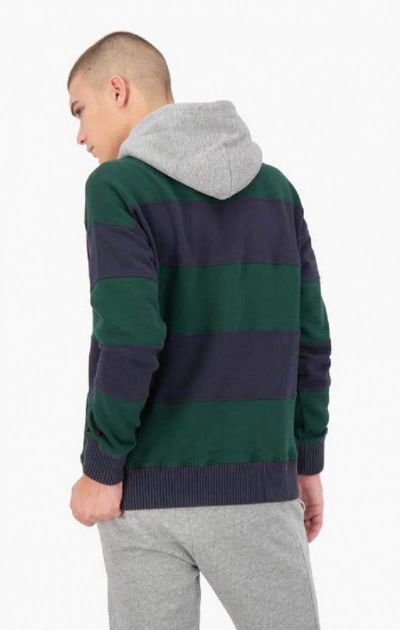 Champion Stripete Contrast Hood Hoodie Hettegenser Herre Grønn | 5631-NUDHI