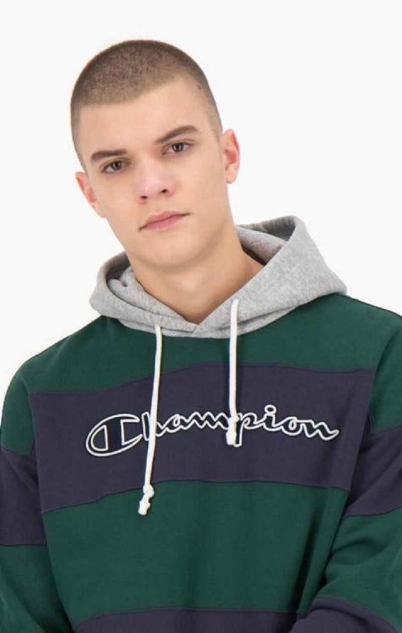 Champion Stripete Contrast Hood Hoodie Hettegenser Herre Grønn | 5631-NUDHI