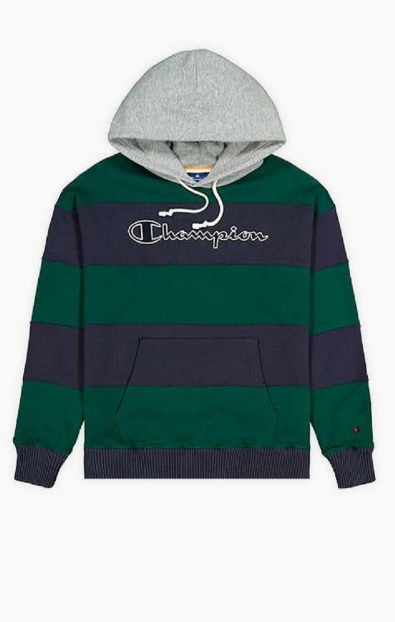 Champion Stripete Contrast Hood Hoodie Hettegenser Herre Grønn | 5631-NUDHI