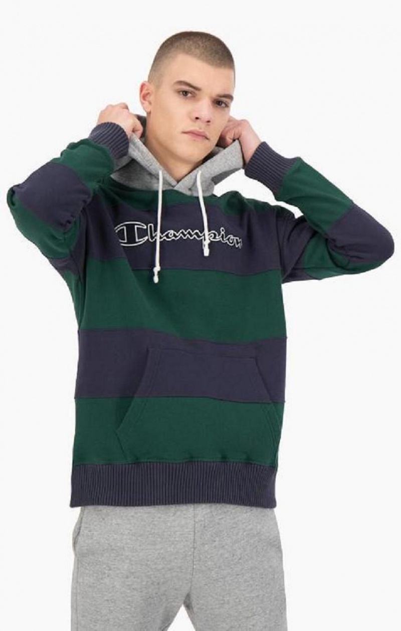 Champion Stripete Contrast Hood Hoodie Hettegenser Herre Grønn | 5631-NUDHI