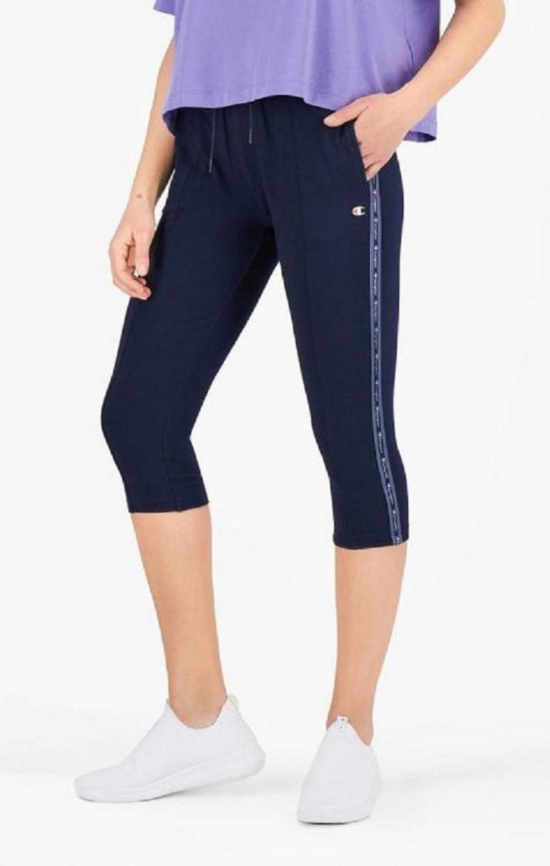 Champion Stripete Jacquard Logo Tape Joggers Joggebukse Dame Mørke Blå | 6507-BIOQN