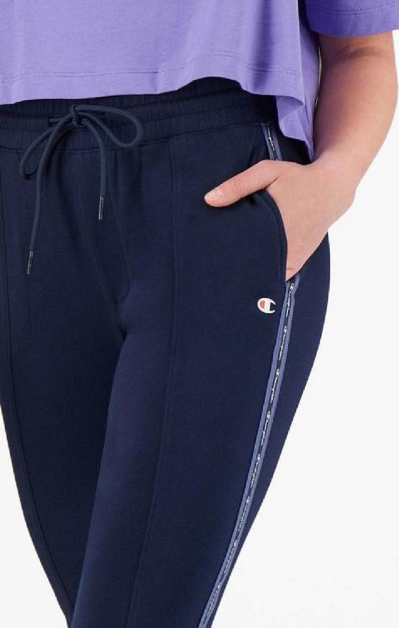 Champion Stripete Jacquard Logo Tape Joggers Joggebukse Dame Mørke Blå | 6507-BIOQN