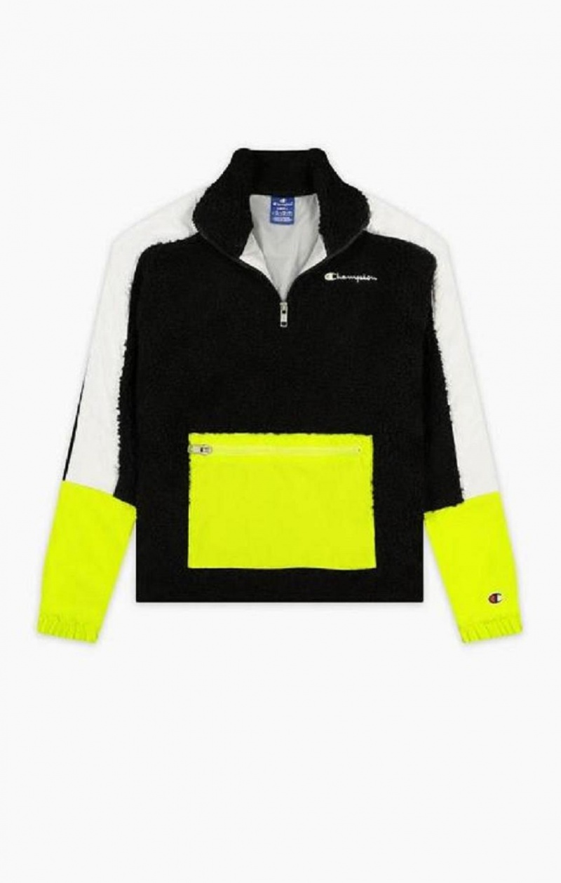 Champion Teddy Polar Fleece Colour Block Track Jacket Jakker Dame Svarte | 3902-IBAFY