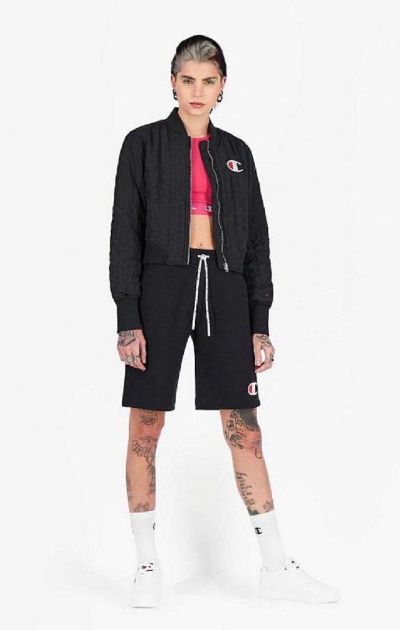 Champion Textured Cropped Bomber Jacket Jakker Dame Svarte | 5418-WYPQV