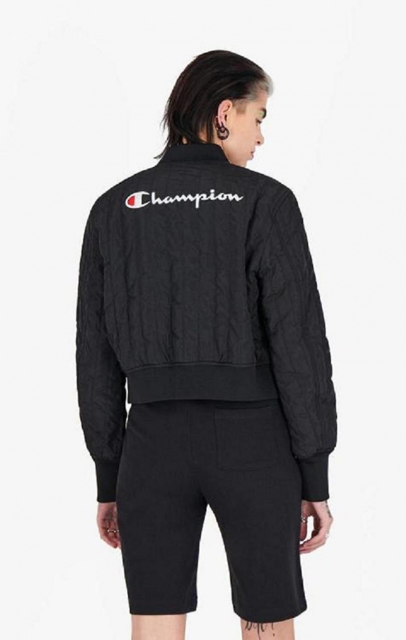 Champion Textured Cropped Bomber Jacket Jakker Dame Svarte | 5418-WYPQV