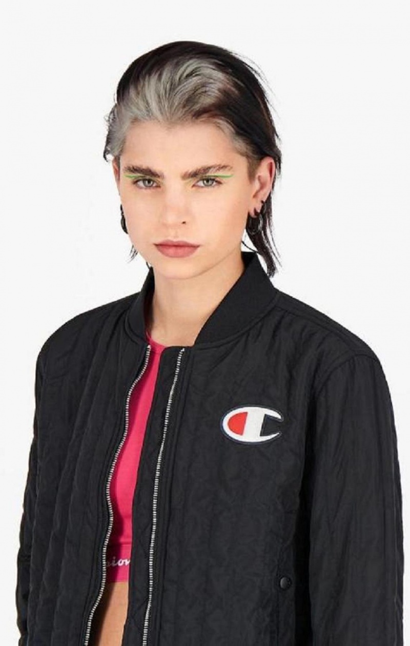 Champion Textured Cropped Bomber Jacket Jakker Dame Svarte | 5418-WYPQV