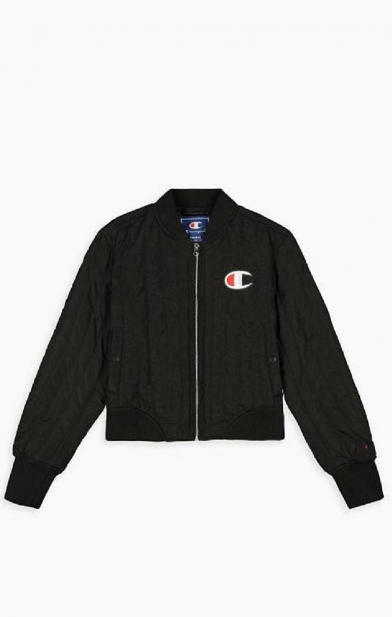 Champion Textured Cropped Bomber Jacket Jakker Dame Svarte | 5418-WYPQV