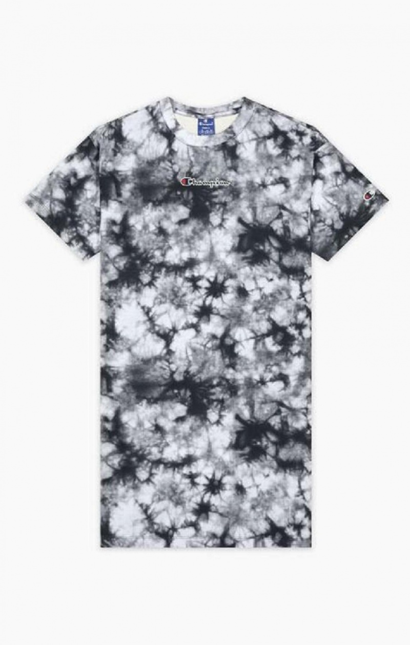 Champion Tie Dye Digital Print T-Shirt Kjoler Kjole Dame Svarte | 5864-QNBPH