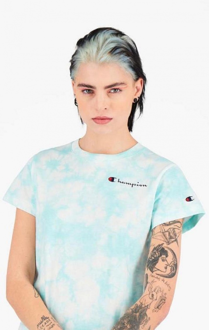 Champion Tie Dye Digital Print T-Shirt T-skjorte Dame Lyse Blå | 9615-VYCWJ