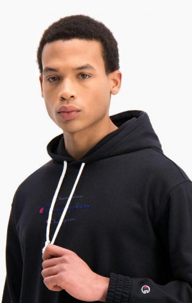 Champion Triple Script Logo Cargo Pocket Hoodie Hettegenser Herre Svarte | 5309-AJVGB