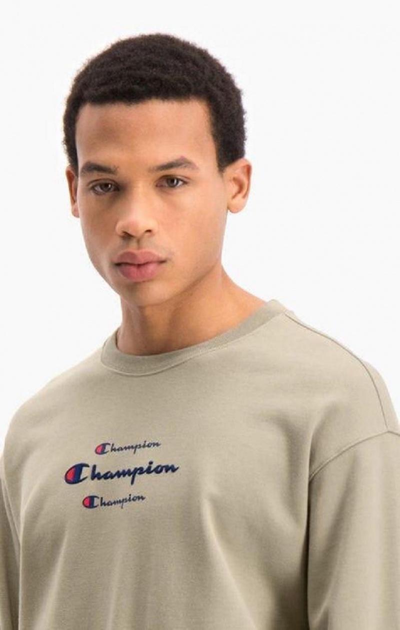 Champion Triple Script Logo Cargo Pocket Sweatshirt Gensere Herre Beige | 1539-PLXKF