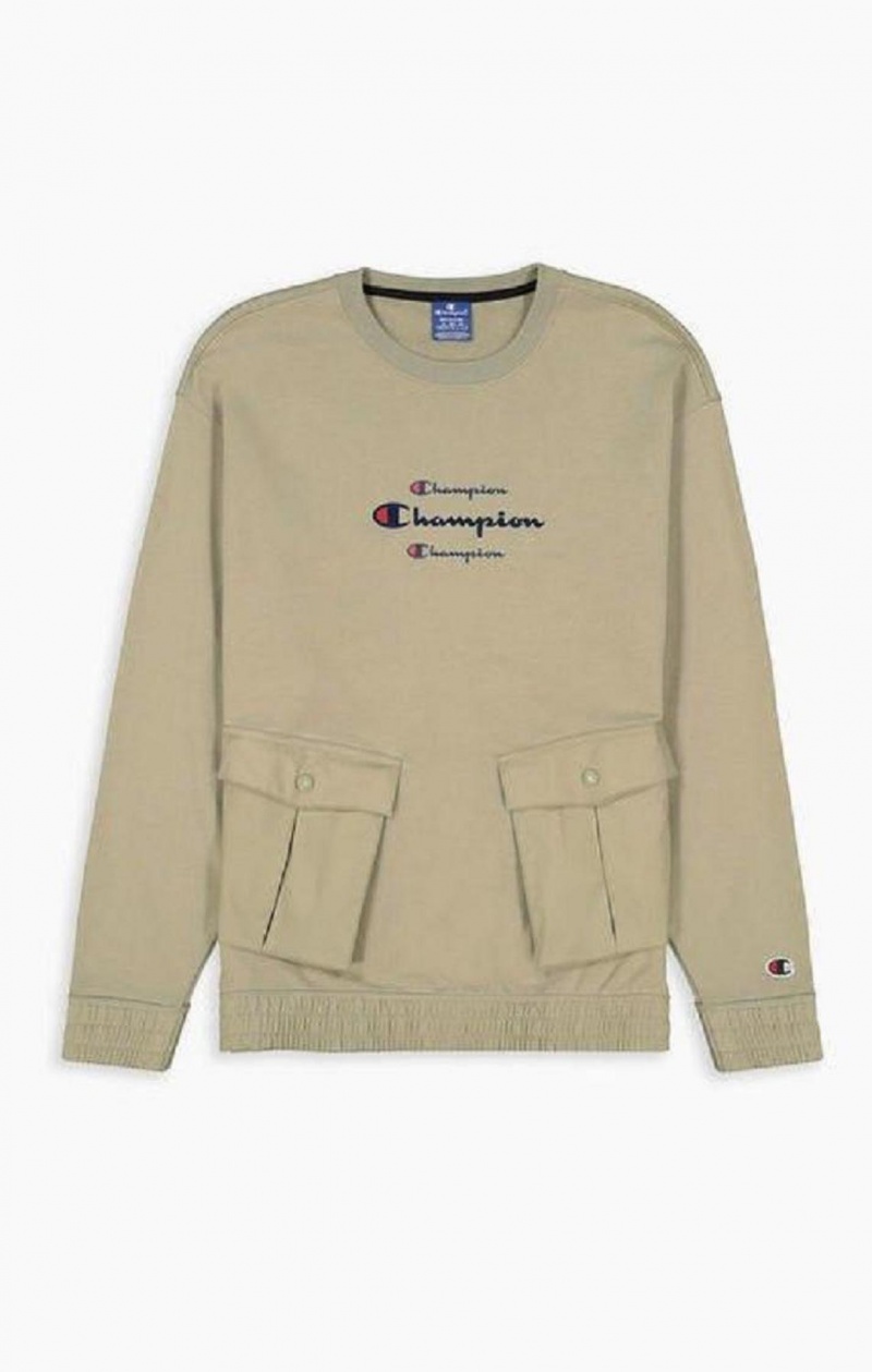 Champion Triple Script Logo Cargo Pocket Sweatshirt Gensere Herre Beige | 1539-PLXKF