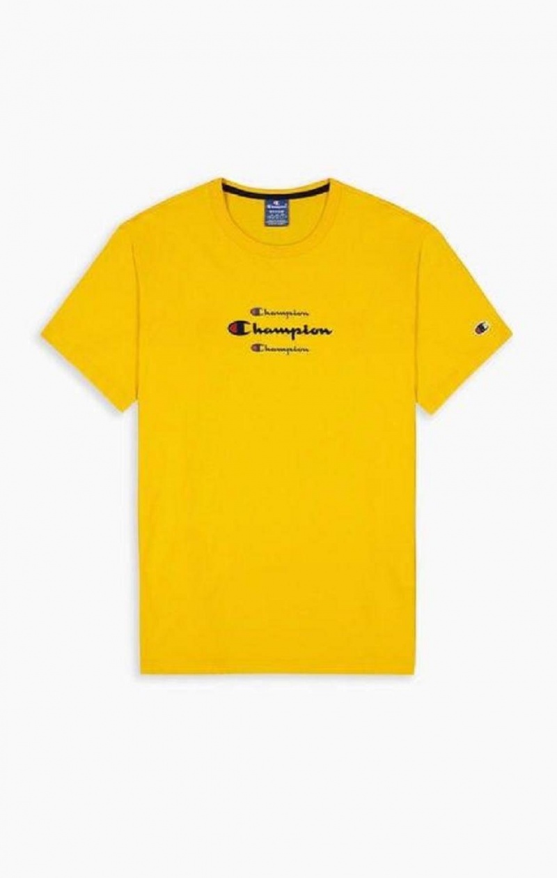 Champion Triple Script Logo T-Shirt T-skjorte Herre Gull | 9856-HUQYS