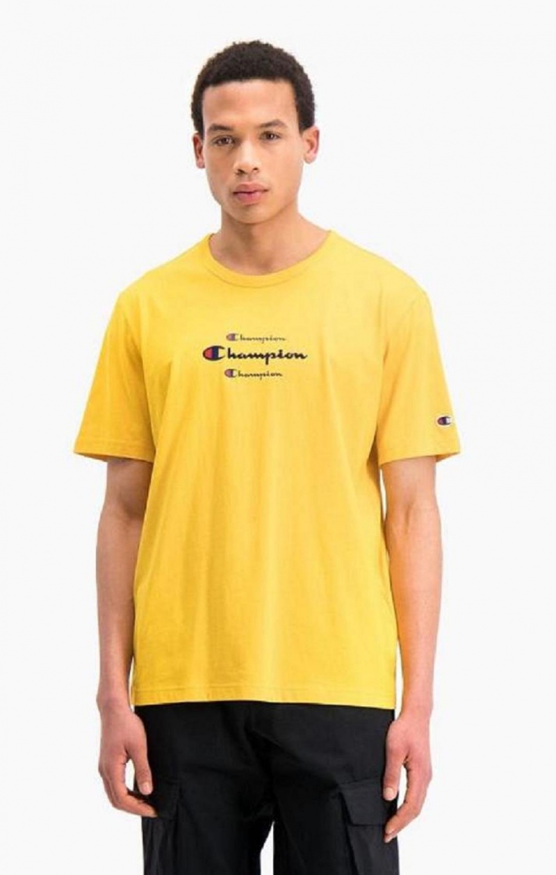 Champion Triple Script Logo T-Shirt T-skjorte Herre Gull | 9856-HUQYS