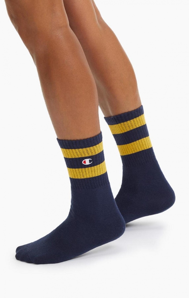 Champion Tube Stripe Crew Socks Sokker Dame Mørke Blå | 5104-IEGTN