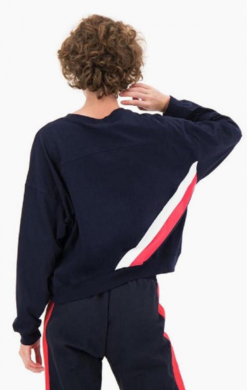 Champion Two Tone Logo Stripe Back Sweatshirt Gensere Dame Mørke Blå | 9875-NMSAP