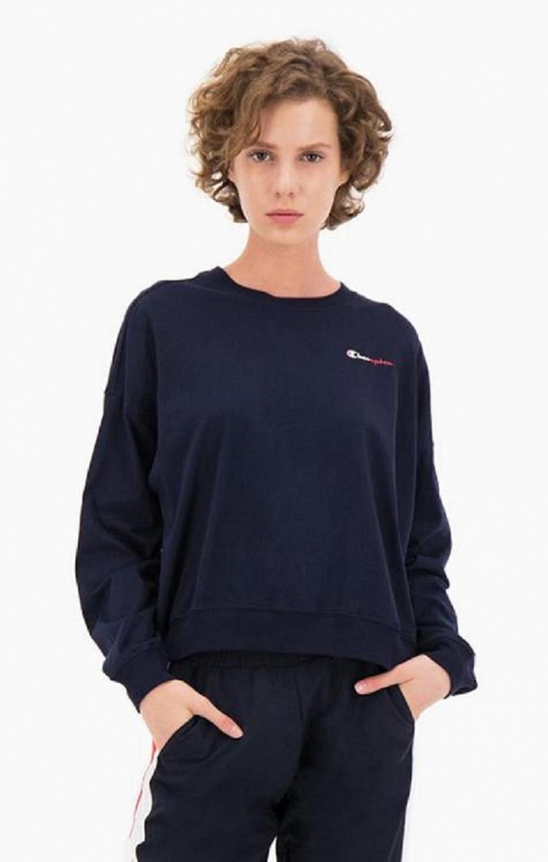 Champion Two Tone Logo Stripe Back Sweatshirt Gensere Dame Mørke Blå | 9875-NMSAP