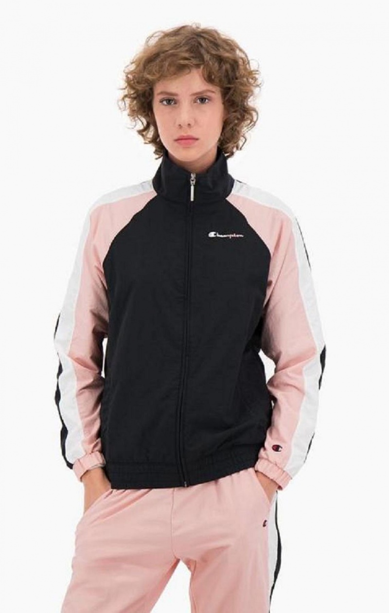 Champion Two Tone Stripe Seam Track Jacket Jakker Dame Svarte Rosa | 9680-HWBDT